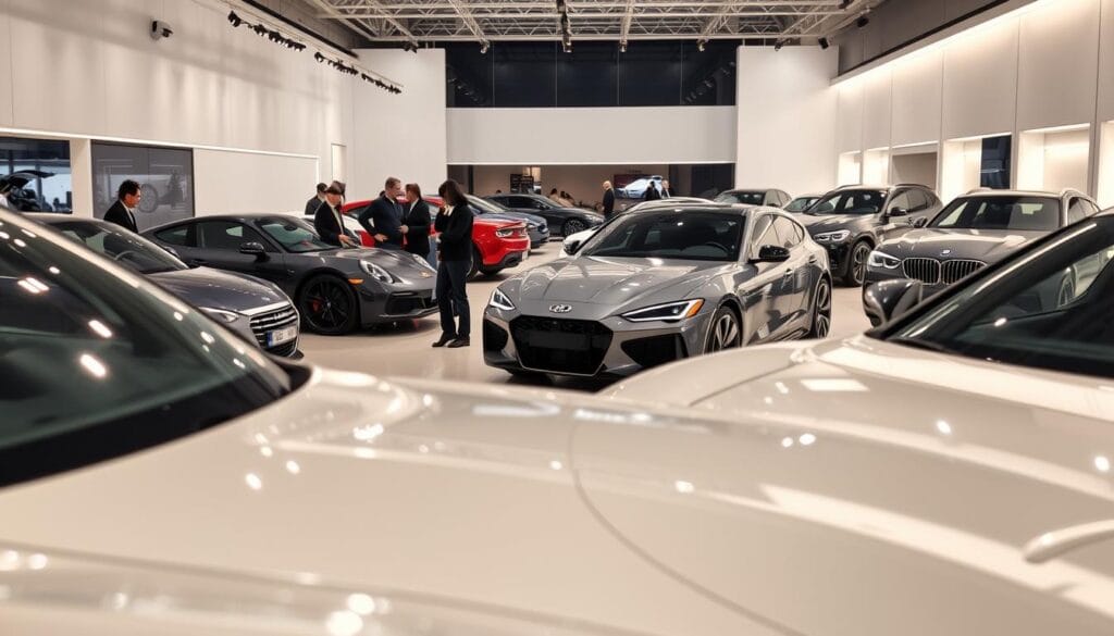 A sleek, modern showroom showcasing the latest automobile innovations. In the foreground, an array of freshly unveiled models gleam under soft, ambient lighting, their streamlined silhouettes and gleaming finishes catching the eye. In the middle ground, potential buyers examine the vehicles, their faces alight with excitement and wonder. The background is filled with a minimalist, futuristic setting, with clean lines and technological elements hinting at the advancements under the hood. The overall atmosphere conveys a sense of sophistication, progress, and the thrill of discovery, perfectly capturing the essence of "nouveautés automobiles" and the spirit of the article's section on recent vehicle launches. A sleek, modern showroom showcasing the latest automobile innovations. In the foreground, an array of freshly unveiled models gleam under soft, ambient lighting, their streamlined silhouettes and gleaming finishes catching the eye. In the middle ground, potential buyers examine the vehicles, their faces alight with excitement and wonder. The background is filled with a minimalist, futuristic setting, with clean lines and technological elements hinting at the advancements under the hood. The overall atmosphere conveys a sense of sophistication, progress, and the thrill of discovery, perfectly capturing the essence of "nouveautés automobiles" and the spirit of the article's section on recent vehicle launches.