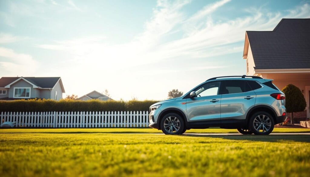 A well-lit, wide-angle photograph of a family-friendly SUV parked in a suburban neighborhood. The vehicle is prominently featured in the foreground, its sleek, modern design and spacious interior visible through the large windows. In the middle ground, a well-manicured lawn and a picket fence set the scene of a comfortable, family-oriented environment. The background gently blends into a hazy, blue sky with wispy clouds, creating a sense of tranquility and warmth. The overall composition conveys the versatility and practicality of the SUV as a family transport, seamlessly integrated into a harmonious, domestic setting. A well-lit, wide-angle photograph of a family-friendly SUV parked in a suburban neighborhood. The vehicle is prominently featured in the foreground, its sleek, modern design and spacious interior visible through the large windows. In the middle ground, a well-manicured lawn and a picket fence set the scene of a comfortable, family-oriented environment. The background gently blends into a hazy, blue sky with wispy clouds, creating a sense of tranquility and warmth. The overall composition conveys the versatility and practicality of the SUV as a family transport, seamlessly integrated into a harmonious, domestic setting.